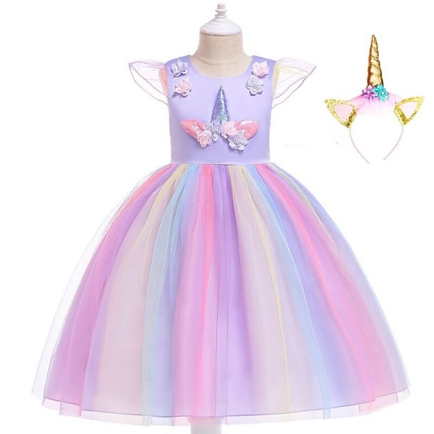 Girls  Purple Unicorn Dress with Headband