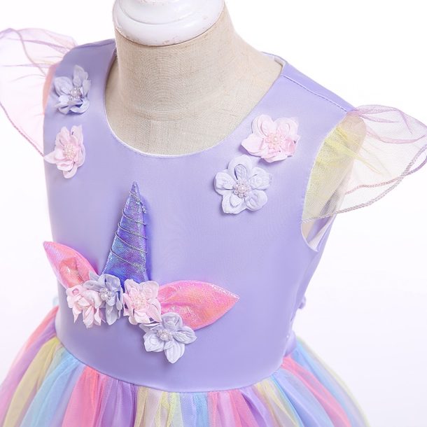 Girls  Purple Unicorn Dress with Headband - Image 3